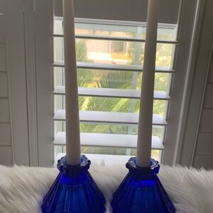 Vintage cobalt blue 3 way candle holders